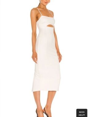 Zara White Midi Dress with Front Cutout and Spaghetti Straps